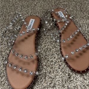 Steve Madden NWOT Travel Slide Sandals with Clear Crystal Straps